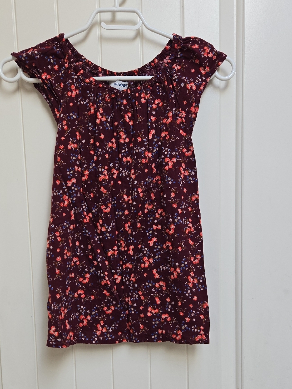 Old Navy Burgundy Floral Cap-Sleeve Girls Short Dress Tunic XL (14 years)